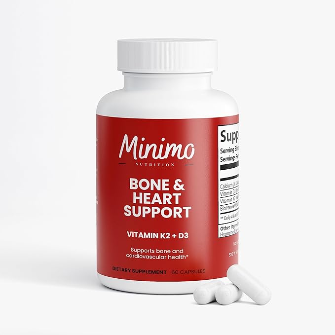 Bone &amp Heart Support K2 + D3-3rd Party Tested Supports Bone and Cardiovascular Support 60 Capsules