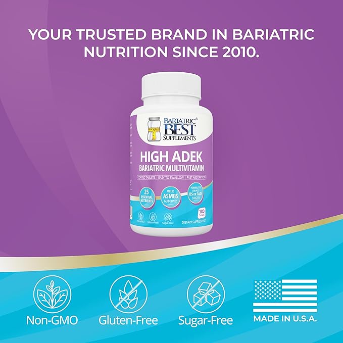 High A D E K Bariatric Multivitamin for Post DS/SADI Surgery 25 Essential Nutrients for Post-Weight Loss Surgery 180 Tablets Meets ASMBS Guidelines for Bariatric Bypass