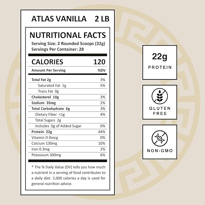 Atlas Vanilla Protein Powder | Goat Milk Whey with Casein Protein | 22 g Protein per Serving | Vanilla | 28 Servings