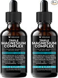 Triple Magnesium Complex Liquid Drops - High Absorption Magnesium Glycinate Supplement L-Threonate Taurate 500mg - Ashwagandha L-Theanine 5-HTP Vitamins B6 B12-2 Pack