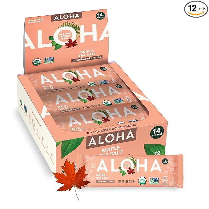 Aloha Organic Maple Sea Salt Protein Bar 12 ct