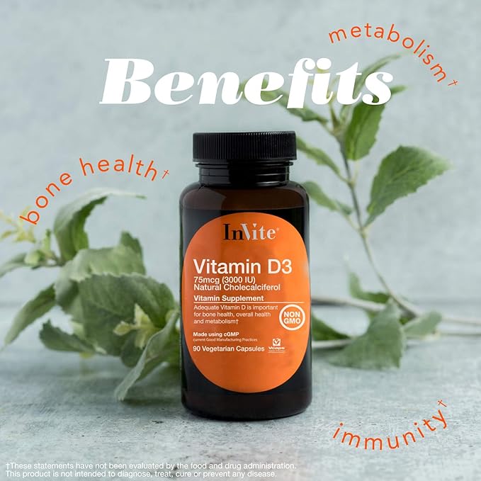 Invite Health Vitamin D3 3000 IU - Supports Immune Bone Brain Heart and Hormone Health - 90 Vegetarian Capsules - 90 Day Supply (2)