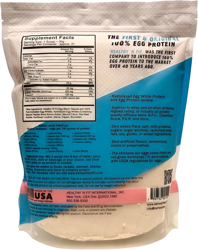 Healthy N Fit 100% EGG PROTEIN- Strawberry (2lb): 100% Egg White Protein PLUS Natural Peptides. Naturally Sweetened Zero Carb Keto Paleo Friendly