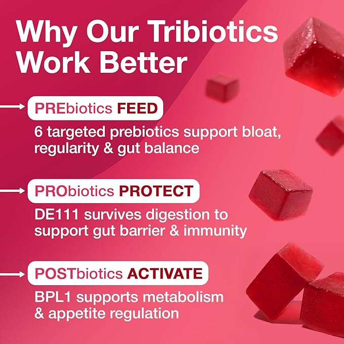 Gut Health for Women &amp Men Pre Post Probiotics Gummies for Digestive Health Constipation Tribiotics for Bloating Immune Support Skin &amp Belly Fat Wellness Tart Cherry – 60 Count
