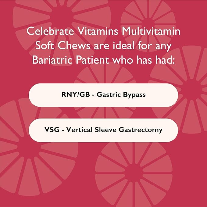 Celebrate Vitamins Bariatric Multivitamin Soft Chews - Essential Vitamins &amp Minerals Sugar &amp Gluten Free - Gastric Bypass &amp Sleeve Gastrectomy Supplement - Strawberry (60ct)
