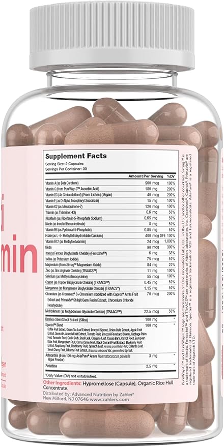 Zahler Multivitamin Beauty + Skin Hair and Nails Support Multivitamin for Women and Men with Iron Certified Kosher 60 Capsules