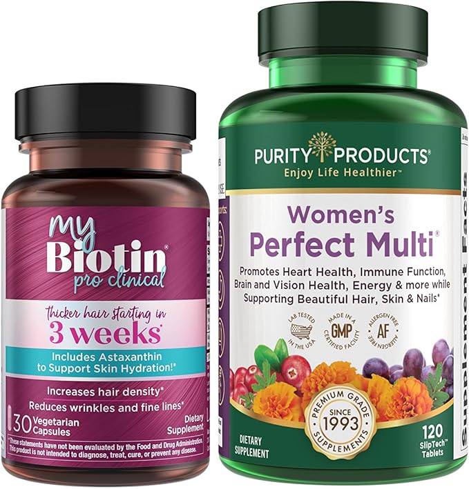 Purity Products Bundle - MyBiotin ProClinical + Women's Perfect Multi MyBiotin ProClinical (Biotin MB40X Matrix Astaxanthin) - Women's Multivitamin (Supports Urinary Tract Health + Lots More)
