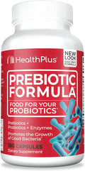 Health Plus Prebiotic Formula - Probiotics + Prebiotics + Digestive Enzymes - Gluten Free Dairy Free Natural Herbal Ingredients (180 Capsules 60 Servings)