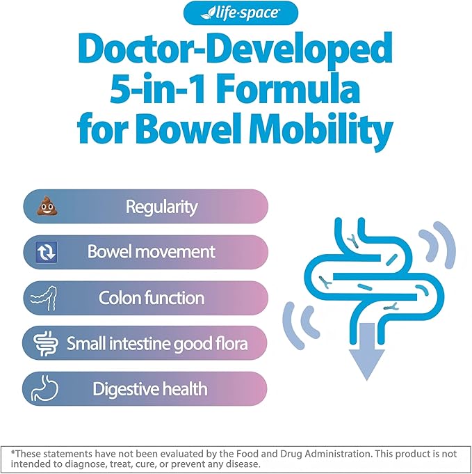 Life-Space Bowel Biotic Probiotics for Regularity 2-Month Serving 20 Billion CFU &amp 5 Strains Support Bowel Movement &amp Digestive Health Probiotics for Women and Men 60 Vegetarian Capsules