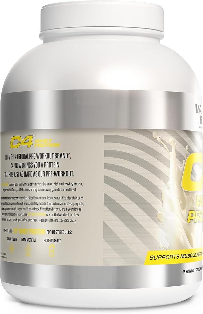 Cellucor C4 Whey Protein Powder Vanilla Bean - 25g Protein 0g Added Sugar 130 Calories Per Serving Supports Muscle Recovery 66 Servings Premium Whey for Post-Workout