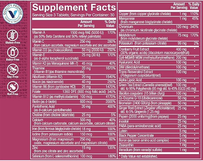 The Vitamin Shoppe Ultimate Woman Gold Multivitamin - with Iron B Vitamins &amp Vitamin D3 and More to Support Energy Production Bone &amp Immune Health - Gluten Free Multi-Mineral (90 Tablets)