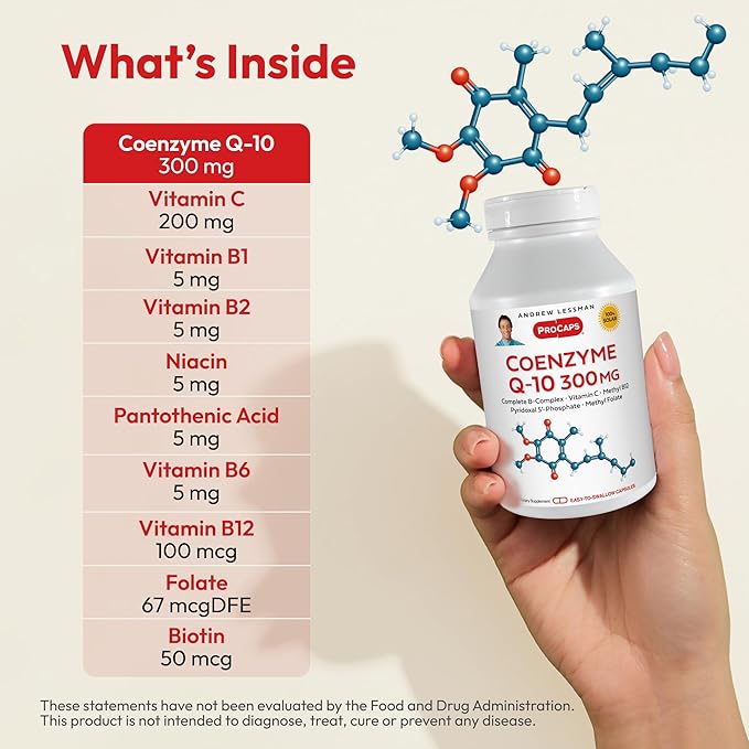ANDREW LESSMAN Coenzyme Q-10 300 mg 120 Capsules - Essential for Energy Production and Optimum Key Organ Function Anti-Oxidant Support Depleted by Aging Plus B-Complex. Easy to Swallow Capsules