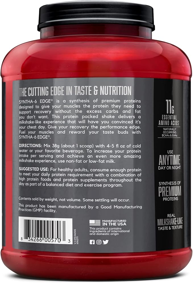 BSN SYNTHA-6 EDGE Protein Powder Vanilla Flavored Powder with Hydrolyzed Whey Micellar Casein for Muscle Gain Low Sugar 24g Protein Vanilla Milkshake 48 Servings 4.01 Pound (Pack of 1)