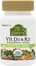 NaturesPlus Source of Life Garden Vitamin D3 &amp K2 - 60 Capsules - Immune System and Bone Support - USDA Certified Organic Vegan Gluten Free - 60 Servings