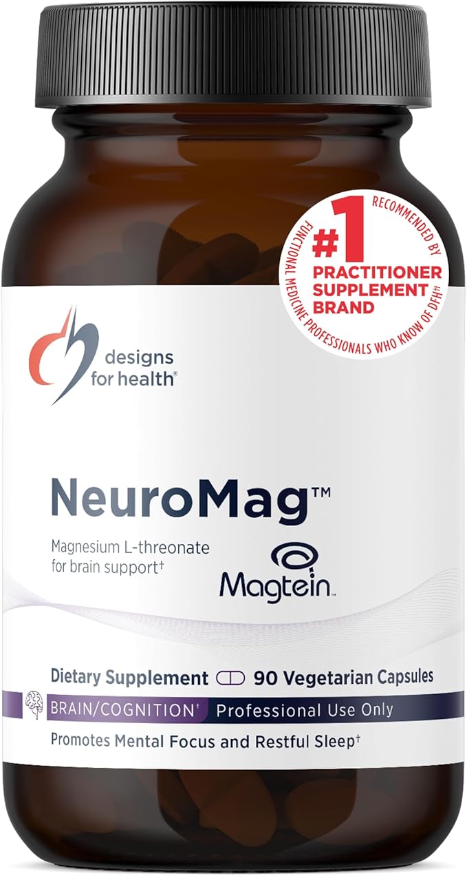 Designs for Health NeuroMag Bioavailable Magnesium L-Threonate - Chelated Magnesium Supplement from Magtein for Brain Health &amp Cognitive Function Support Focus &amp Sleep* (90 Vegan Capsules)