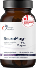 Designs for Health NeuroMag Bioavailable Magnesium L-Threonate - Chelated Magnesium Supplement from Magtein for Brain Health &amp Cognitive Function Support Focus &amp Sleep* (90 Vegan Capsules)