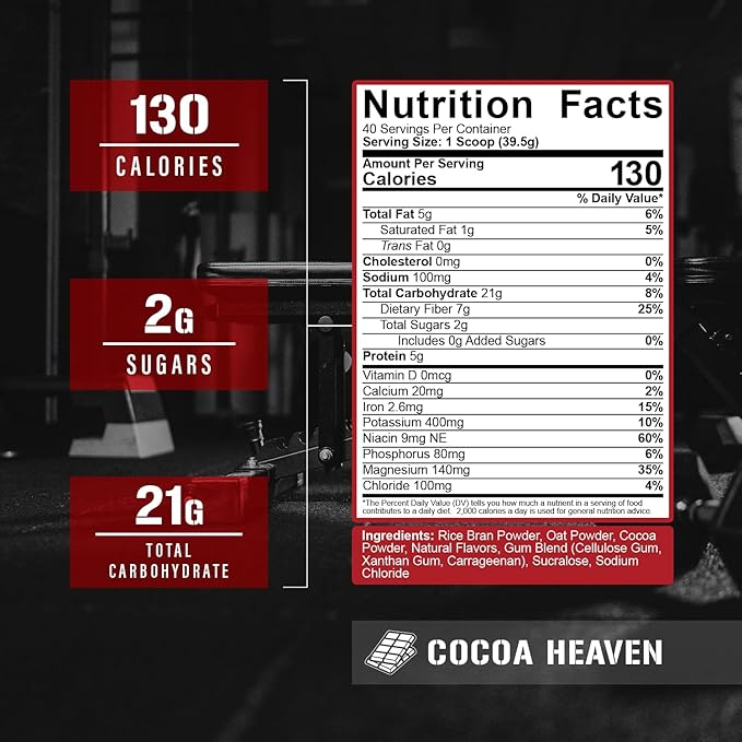 5% Nutrition Rich Piana Real Carbs Rice with Real Food Complex Carbohydrates Long-Lasting Low Glycemic Energy for Pre-Workout/Post-Workout Recovery Meal 3.5 lb 40 Servings (Cocoa Heaven)