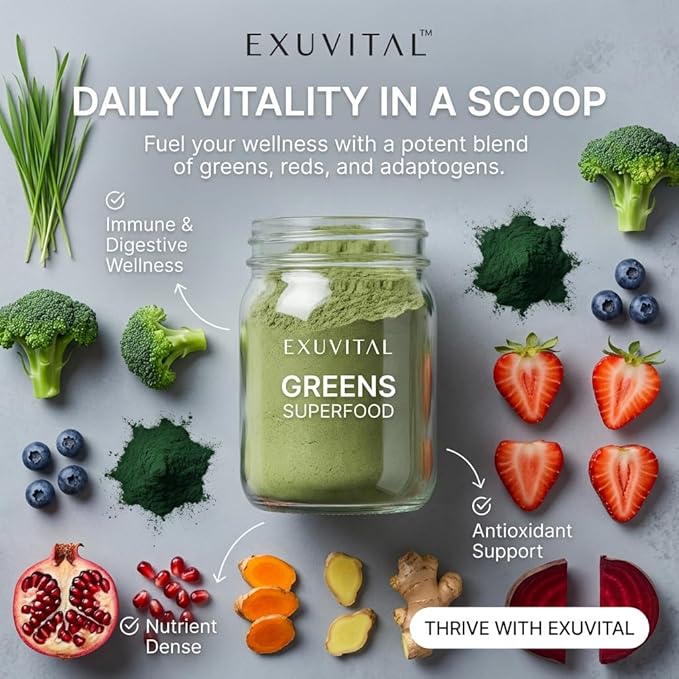 Greens Superfood Daily Nutrition and Energy Enhancement Powder with Spirulina Wheatgrass Barley Grass Adaptogenic Herbs for Immunity and Wellness Support