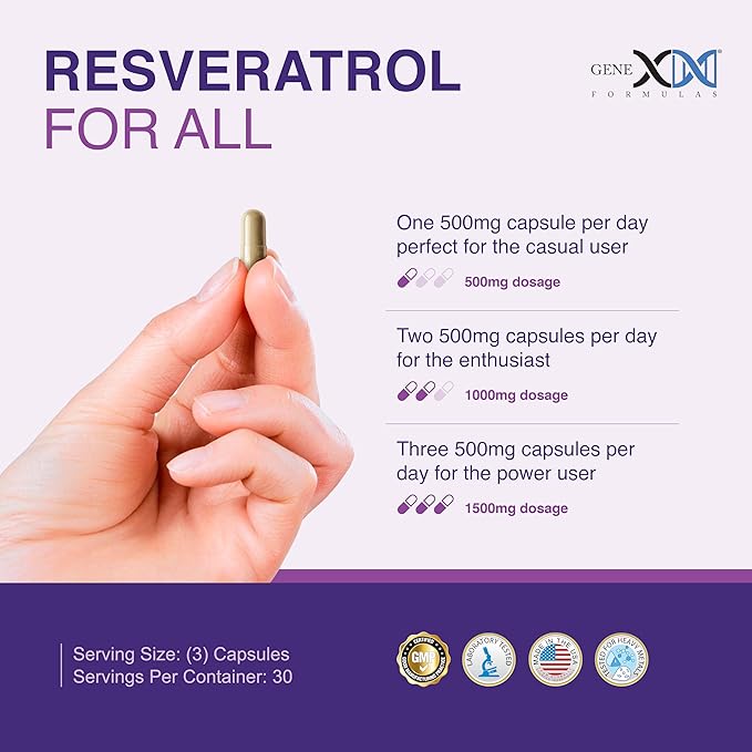 Genex Formulas Resveratrol 1500 mg Supplement for Healthy Aging – NSF Certified for Safety Quality &amp Label Accuracy – Potent Antioxidant &amp Healthy Aging Formula - Gluten Free 90 Count