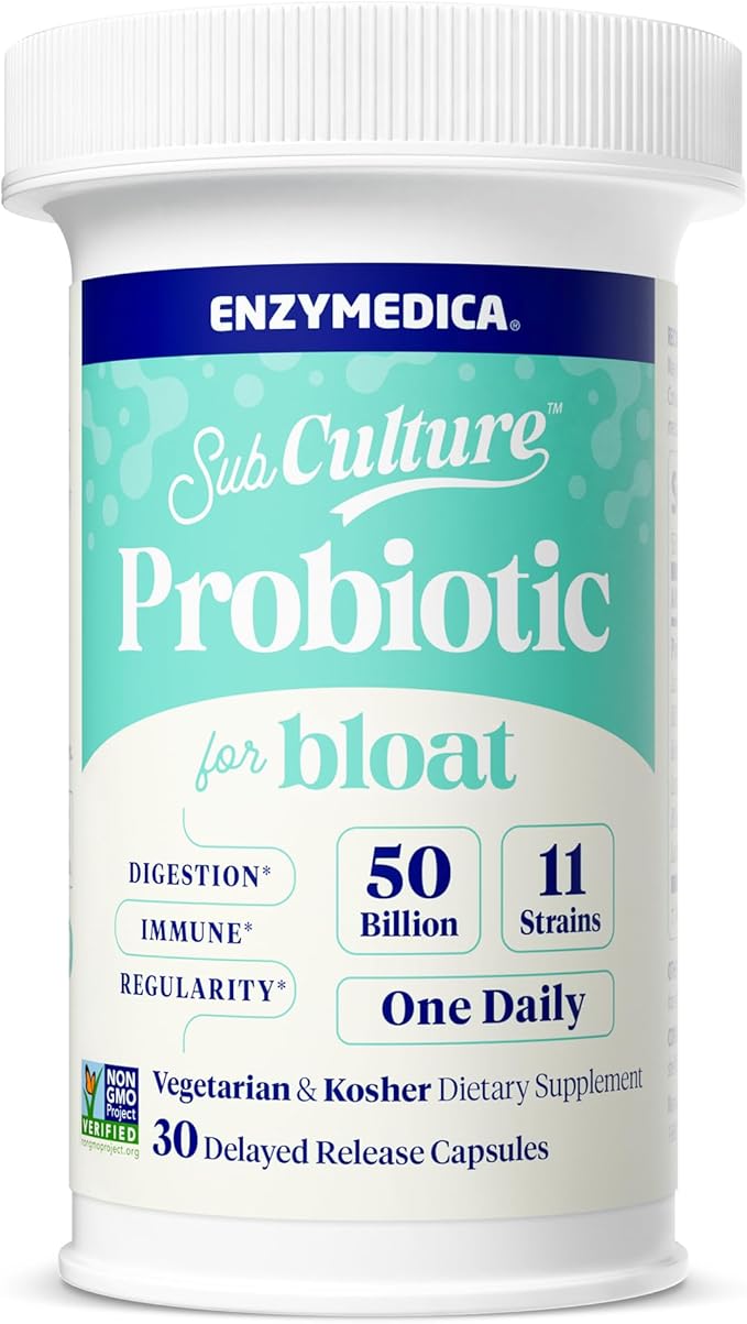 Enzymedica SubCulture Probiotics for Gas &amp Bloating 50 Billion CFU Supports Immune &amp Digestive Health Regularity &amp Gut Flora 30 Count