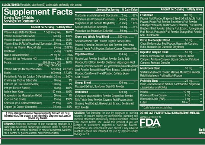 Whole Food Multivitamin for Men and Women Complete Daily Superfood Vitamins Plus Minerals Digestive Enzymes Probiotics and Omegas. Plant Based Multi Vitamin Non GMO (2)
