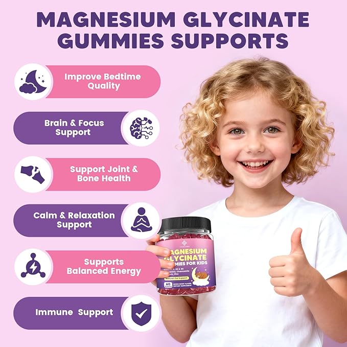 Kids Magnesium Gummies - Magnesium Glycinate Gummies 400mg/200mg with L-Theanine Chamomile Vitamin B6 D3 for Kids Relaxation &amp Zzz Support Nerve Bone - Sugar Free Mixed Berry Flavor 120ct