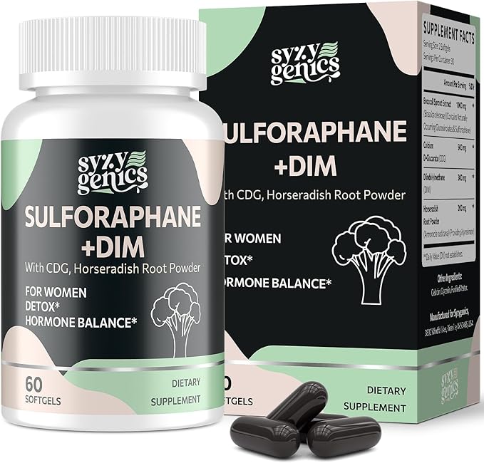 Sulforaphane Supplement from Broccoli Sprouts DIM and CDG Triple Blend Natural Enzyme Myrosinase for High Sulforaphane Broccoli Supplement for Detox Antioxidant and Balance 60 Vegan Softgels
