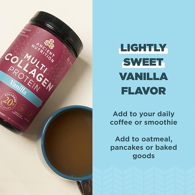 Ancient Nutrition Multi Collagen Protein Powder Vanilla 24 Servings + Bone Broth Protein Powder Vanilla 20 Servings