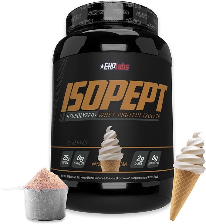 IsoPept Hydrolyzed Whey Protein Powder by EHPlabs - 100% Whey Protein Isolate &amp Hydrolysate 27g of Protein Non-GMO Gluten Free Fast Absorbing Easy Digesting 27 Serves (Vanilla Ice-Cream)