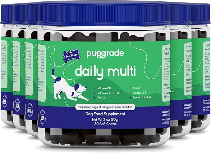 PupGrade Daily Multivitamin for Dogs – All-in-One Supplement with Omega Fish Oil Vitamins A C D E &amp B Complex for Everyday Health – 180 Soft Chews