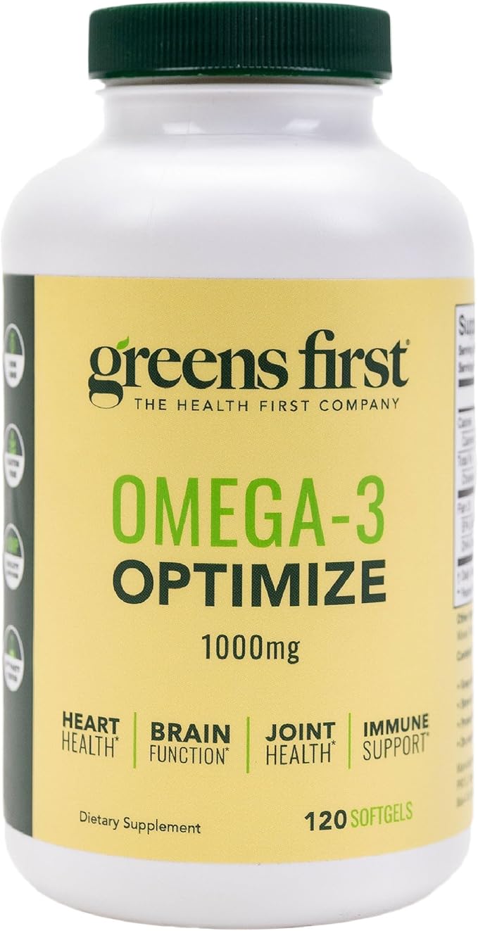 Greens First Omega-3 Optimize Daily Supplement – Ultra-Pure Potent Marine Oil - for Heart Brain &amp Joint Health - High EPA/DHA - Immune Support - 850mg (120 Softgels)