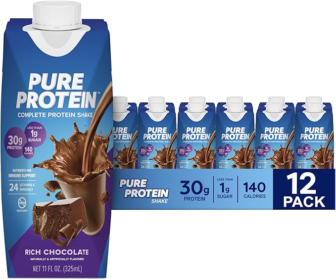 Ensure Max Protein Chocolate Nutrition Shake 30g Protein 12 Pack and Pure Protein Chocolate Protein Shake 30g Protein Keto-Friendly Immune Support 11oz Bottles 12 Pack