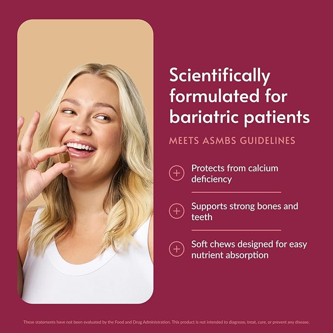 Bariatric Advantage Calcium Citrate Chewy Bites 500 mg - Highly Absorbable &amp Digestible - Vitamin D3 - Easily Chewable Calcium Supplement - Peanut Butter Chocolate - 90 Count