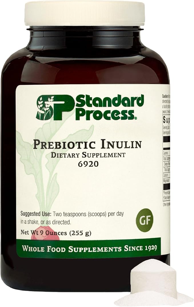 Standard Process Prebiotic Inulin - Gut Health &amp Immune Support Supplement - Calcium &amp Magnesium for Bone Health - Good Source of Fiber - Non-Soy Non-Dairy Gluten-Free &amp Vegan - 9 oz (25