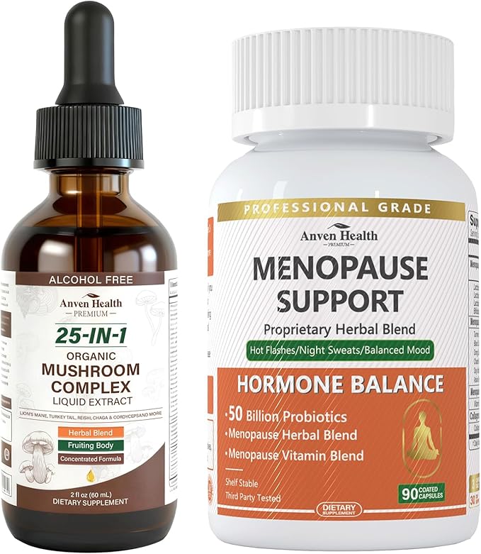 Menopause Supplements for Women Vitamin D3 &amp B6 25-in-1 Organic Mushroom Complex Supplement Liquid Drops
