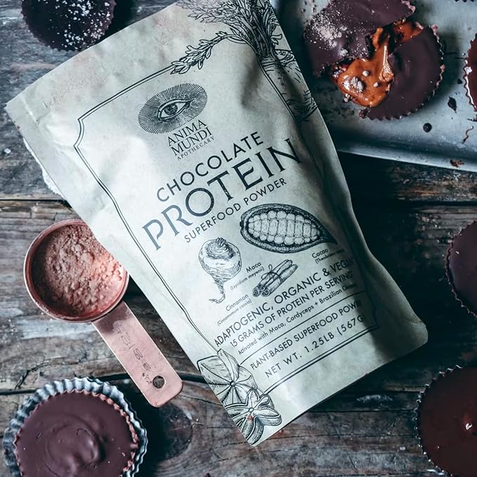 Anima Mundi Apothecary Chocolate Protein Superfood Powder - Organic Vegan Protein Powder - Nutrient-Dense Chocolate Plant Based Protein Blend with Adaptogens for Energy &amp Strength (567g)