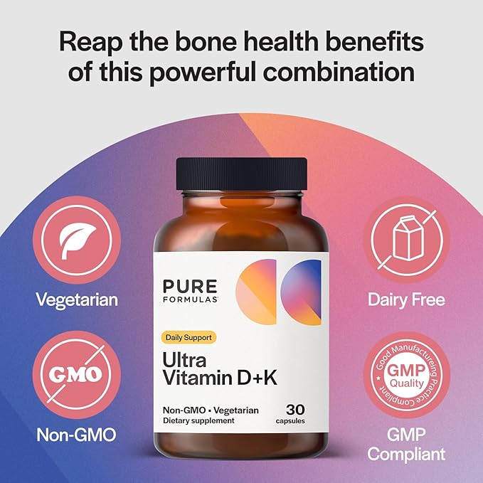Vitamin D3 K2 Vitamin 5000 IU - VIT D3 K2 Supplement for Calcium Absorption Bone Strength Cardiovascular &amp Immune Function Support Soy-Free Non-GMO 30 Vegetarian Capsules