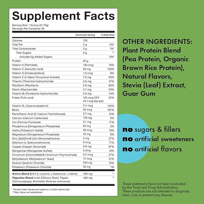 Kick Plant Protein Powder Vanilla Flavor 20 G Protein Gluten Free Workout Supplement with Aminos Acids to Support Fitness Goals &amp Gut Health No Sugar No Artificial Flavors 28 Servings