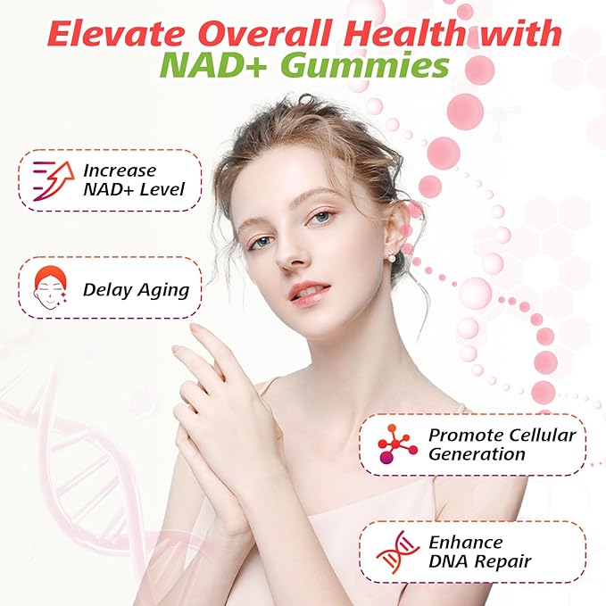 NAD Gummies 12-in-1 NAD Supplements for Women &amp Men NAD+ with Nicotinamide Riboside Resveratrol Quercetin for Anti-Aging Cell Regeneration DNA Repair Raspberry Flavor 120Ct