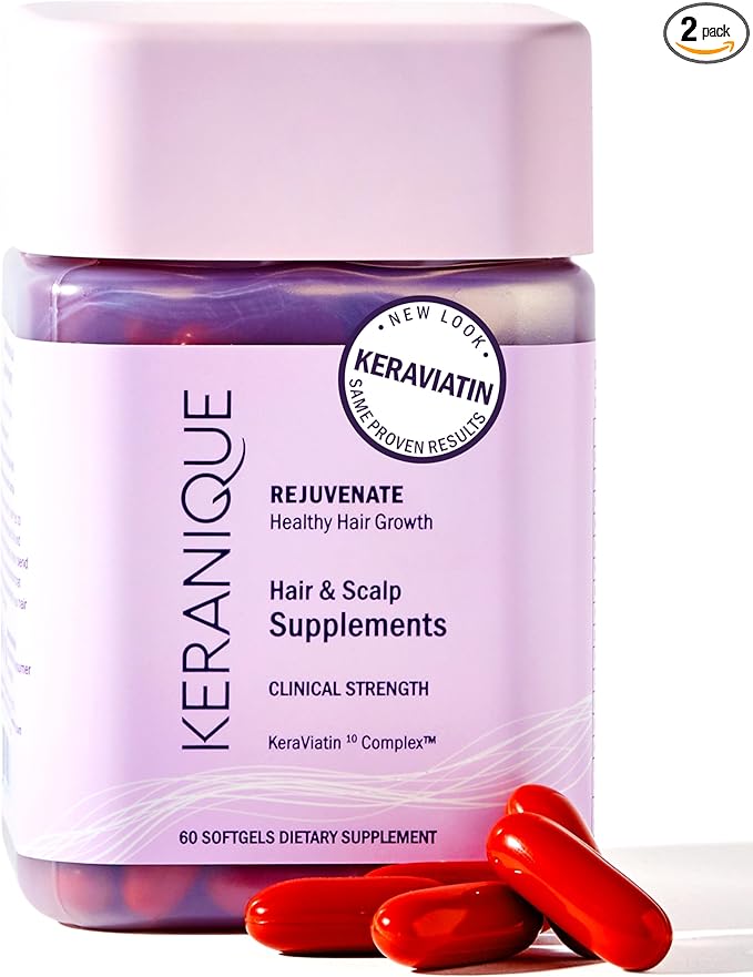 Keranique KeraViatin Hair &amp Scalp Health Supplement Clinical Strength Biotin Vitamin B 120 Softgels-60 Count (Pack of 2)
