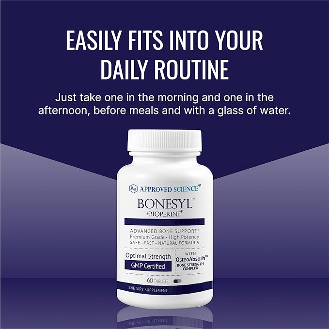 Approved Science Bonesyl - Strengthen Bones Limit Bone Density Loss - Maintain Overall Bone Health - K2 BioPerine and Magnesium - 180 Tablets - Vegan - Made in USA
