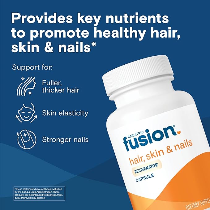 Bariatric Fusion ONE Per Day Bariatric Hair Skin and Nails Vitamins REJUVENATOR for Women | Vegan Hair Growth Vitamins with Biotin Vitamin B12 and B1 | Easy to Swallow | 60 Capsules