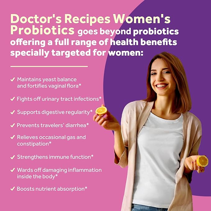 Doctor's Recipes Women’s Probiotics 100 Billion CFU Bundle Vitamin B6 P5P Cranberry Digestion Vaginal Mood Immune Shelf Stable Delayed Release