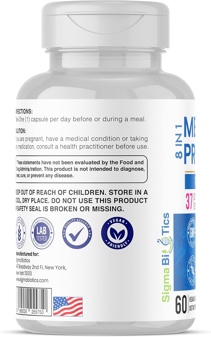 Probiotics for Men - 150 Billion CFU Acidophilus Capsules with Prebiotics &amp Postbiotics - Supports Gut Microbiome Colon &amp Immune Health - 37 Strains with Digestive Enzymes - 60 Vegan Capsules