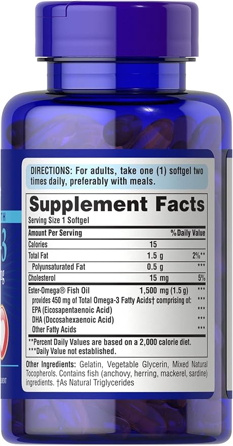 Puritans Pride Extra Strength Omega-3 Fish Oil 1500 Mg 450 Mg Active Omega-3 Softgels 60 Count