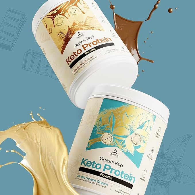 LevelUp Keto Protein with Collagen Peptides Energizing MCT Whey Isolate Protein Ketogenic Protein Powder Supplement - Vanilla Sweet Cream