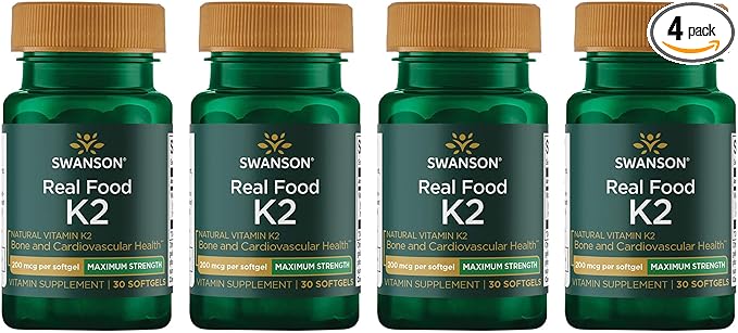 Swanson Maximum Strength Vitamin K2 (MK-7) Bone and Heart Health Supplement for Adults Over 50 Seeking Calcium Regulation - 200 mcg from Japanese Natto (30 Softgels 4 Pack)