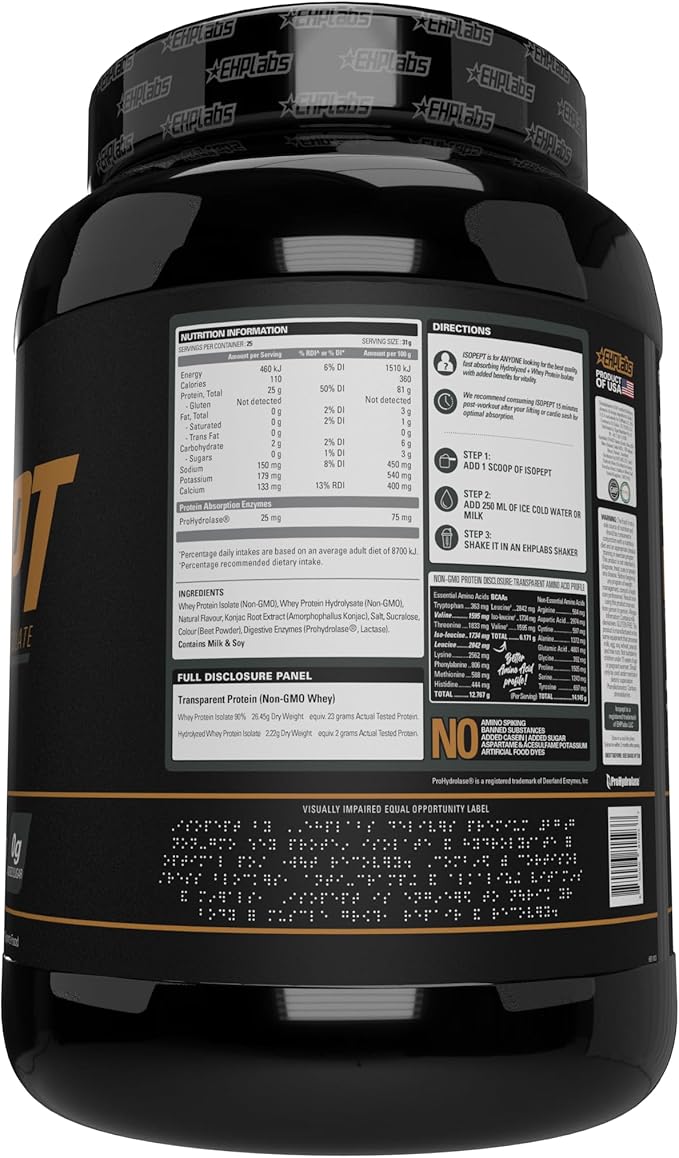 IsoPept Hydrolyzed Whey Protein Powder by EHPlabs - 100% Whey Protein Isolate &amp Hydrolysate 27g of Protein Non-GMO Gluten Free Fast Absorbing Easy Digesting 27 Serves (Strawberry Milkshake)