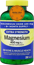 Magnesium Oxide 400mg Supplement for Bone Muscle &amp Heart Health – Extra Strength Magnesium Tablets – 250 Count 8+ Month Supply + Better Idea Sticker with Full Guide Access