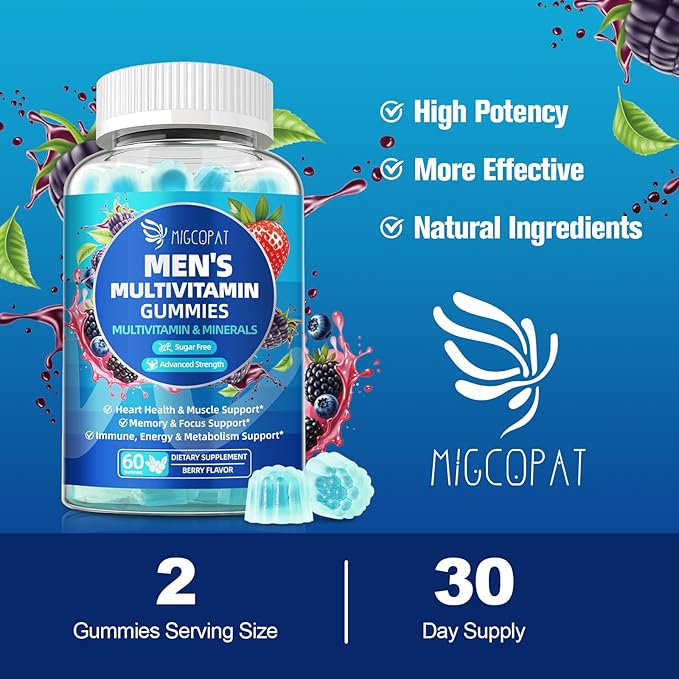 2-Pack Multivitamin for Men Mens Multivitamins Gummies w/Omega-3 Probiotics Inositol Folate Male Support Blend Vitamins A C D E B - Support Heart Brain Muscle Energy Sugar-Free